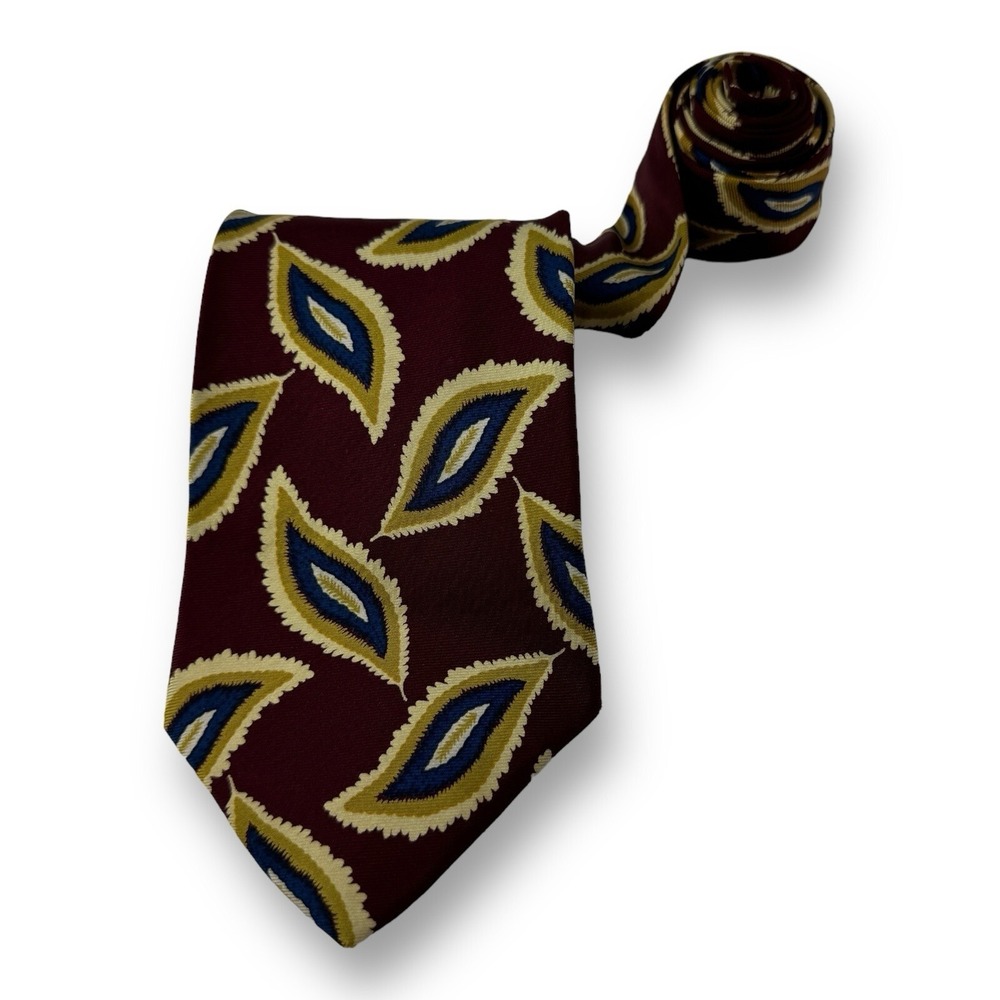 BOSS Hugo Boss Burgundy w/ Gold Design Silk Neck Tie Italy Mens‎ Size 3.5"W 58"L